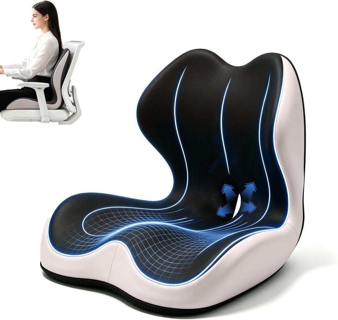 Breathable Ergonomic Memory Foam Seat Cushion & Lumbar Support Pillow, X-Large L-Shaped Coccyx Cushion with Tailbone Hollow, Pain Relief Pad, Ideal for Office Chair, Car, Gaming Chair & Wheelchair