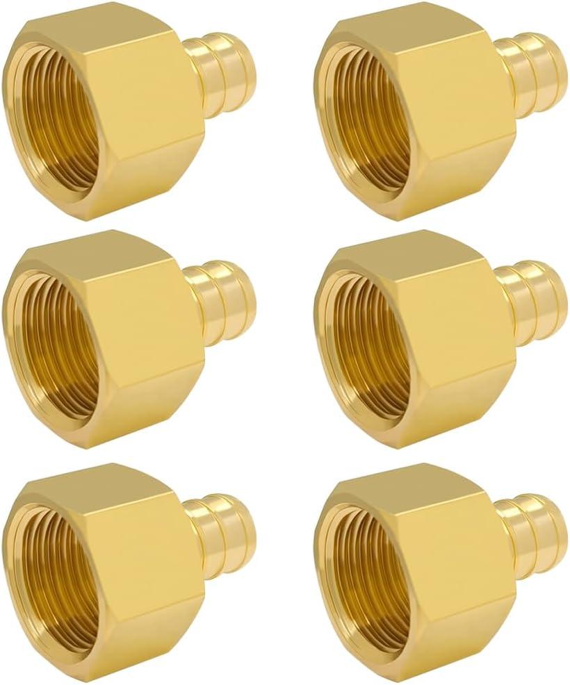 Hooshing 1/2" Pex Female Adapter, PEX 1/2 Inch to 1/2 Inch Female NPT Adapter Brass Crimp Fitting, Pack of 6