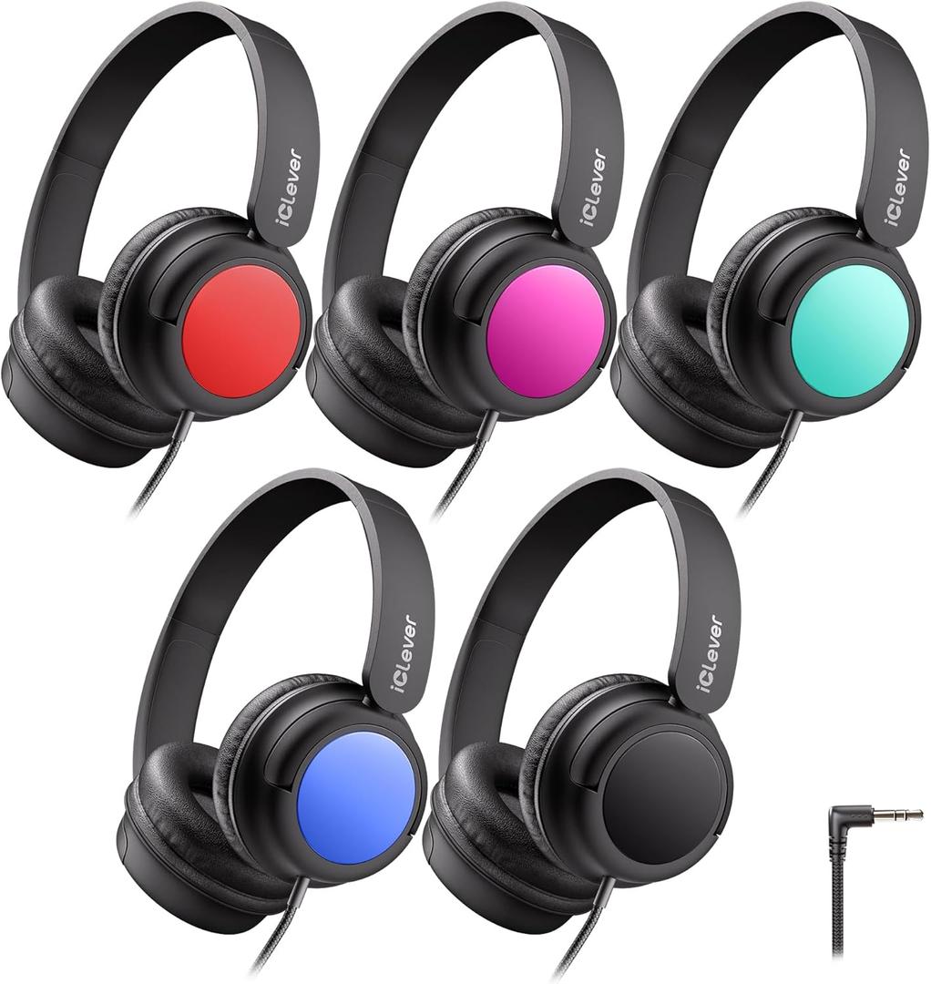 iClever Kids Headphones Bulk 5 Pack for Students K-12 & Teachers, Durable PP Material, 85dBA Safe Volume, Multiple Folding Options, Kids Wired Headphones for School/Classroom/Home/Travel (Colorful) iClever Kids Headphones Bulk 5 Pack for Students K-12 & Teachers, Durable PP Material, 85dBA Safe Volume, Multiple Folding Options, Kids Wired Headphones for School/Classroom/Home/Travel (Colorful)