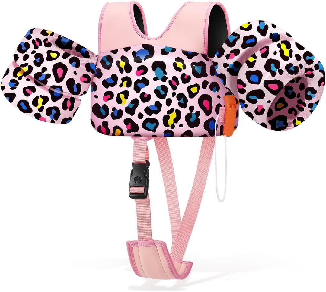 HeySplash Toddler Swim Vest, Infant Floaties Fit 13-20-30 Lbs, Puddle Kids Jumper with Crotch Strap & Safety Buckle, Baby Pool Float Jacket Arm Floaties Floatie Water Wing, Boat Swim Trainer Aid 1-3 (D-Leopard, for kids 13-33 lbs)