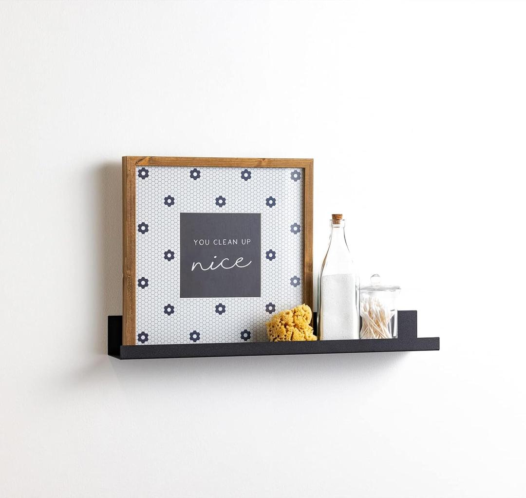 Infinite Design 24" Metal Floating Wall Shelf | Modern Black Powder-Coated Steel Ledge, Made in USA | Wall-Mounted Shelf for Living Room, Kitchen, Bathroom, Bedroom or Office