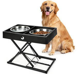 Joytale Elevated Dog Bowls for Large Breeds, Heavy Duty 9 Adjustable Height from 9" to 17.5" Metal Stand Anti-Slip, Non Spill Raised Food & Water Station with 2 Stainless Steel Food Bowls, Black