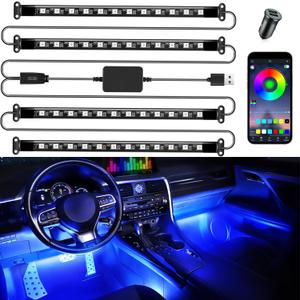 LivTee Smart Car Interior Lights, RGB LED Accent Lights with App Control, Music Mode, DIY Mode, 2-Line Design, Charger Included, Car Accessories for Women