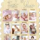 Cinnvoice My First Year Photo Board, Scalloped 33 x 22 Inch Wood Picture Frame 1st Birthday Decorations, 12 Months Milestone Photo Display Board for Newborn Keepsake Nursery Decor, Fits 4x6'' Picture, 33.86 inches x 22.44 inches