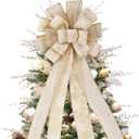 Christmas Tree Topper Bow, 44X12 Inch Artificial Xmas Tree Flower Topper Decor, for Family, Wedding, Birthday Party, Indoor Outdoor Thanksgiving Christmas Decoration - Gold/Snowflake.