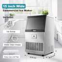 Amzgachfktch Commercial Ice Maker, 100lbs/24H Ice Maker Machine, Auto Self-Cleaning, LED Digital Display, Blue Light, Under Counter/Freestanding Ice Machine for Home/Office/Restaurant/Bar