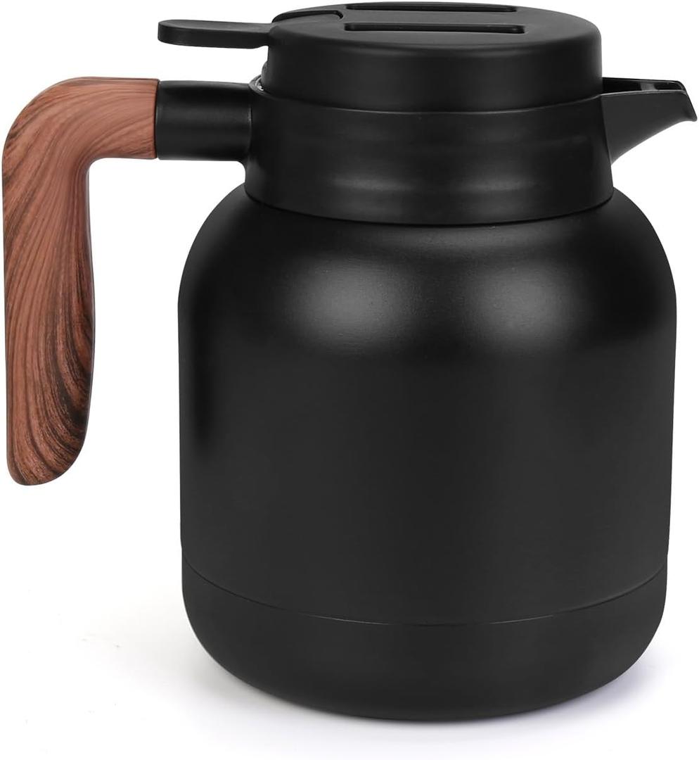 42oz Thermal Coffee Carafe,Insulated Thermal Pitcher,Stainless Steel Insulated Coffee Carafes Urn For Keeping Hot/Cold Beverage Water Drink Tea Coffee Dispenser (Black)
