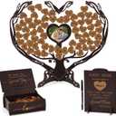 Heart Wedding Guest Book Alternative, Coffee Color Rustic Wooden Wedding Souvenirs with Heart Picture Frame, Heart Guest Book Drop Box, Personalized Decor Party Birthday