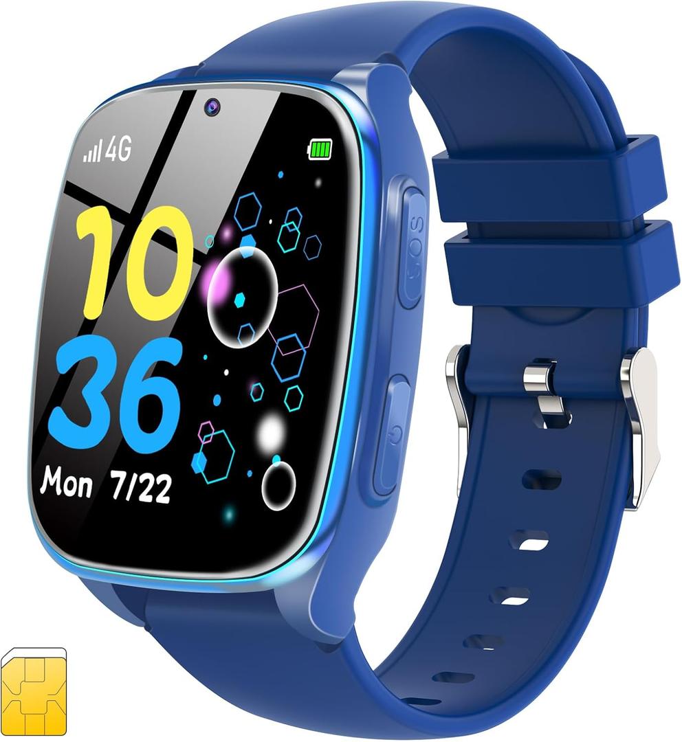 4G Kids Smart Watch - Kids Phone Watch for Boys Girls Ages 3-12, No GPS, SIM Card is Included, First Safe Phone for Child with SOS Call, Camera, Games, Video Call (Navy)