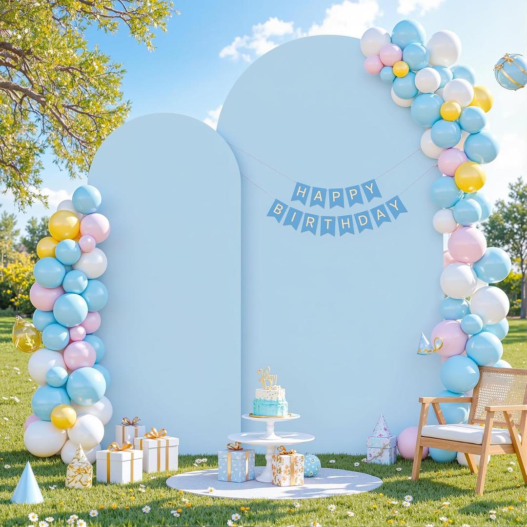 Blue Arch Backdrop Cover, Set of 2 Spandex Fitted Stretchy Arch Stand Covers, 2-Sided Round Top Chiara Backdrop Cover for Birthday Party Baby Shower Wedding Banquet Arch Decoration