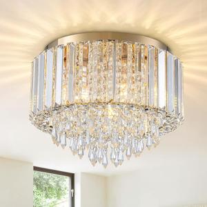 HOPGGIE 11.8 Inch Crystal Chandelier Modern Chandelier Light Mini Chandelier Semi Flush Mount Ceiling Light Fixture Small Chandelier for Bedroom Hallway Kitchen Foyer Closet (Gold)