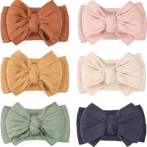CLLOT 6 Pcs Baby Bows Headbands Nylon Hairbands Baby Girl Bows Hair Accessories for Newborn Infant Toddler Essentials (Brown Series) (Spring)