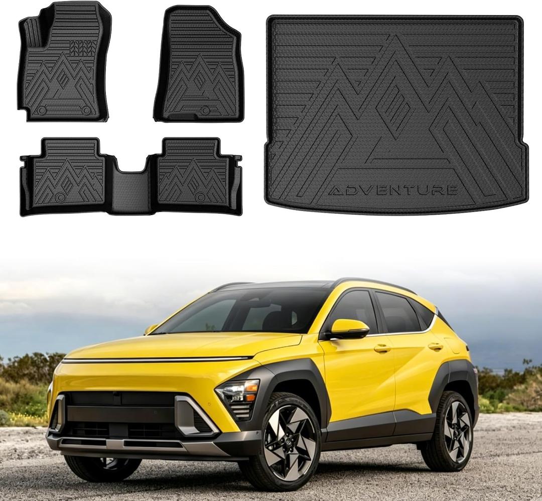 Mixsuper Floor Mat & Cargo Liner for Hyundai Kona 2024-2026 | SE | | SEL | | N Line | |Limited| (Not for Electric Model),All Weather TPE Rubber Floor Liners Protection for Kona Accessories Car Mats