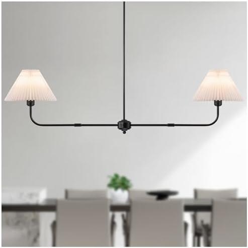 FIYUEOYI Modern Linear Chandelier, 2-Light Dining Room Light Fixture with White Fabric Shade Kitchen Island Lighting Fixture for Over Table, Living Room, Bedroom