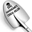 4 x Fathers Day Birthday Gifts for Men Husband Boyfriend Him, Funny Personalized Gifts for Men Husband Boyfriend Him, Handsome's Cereal Killer Spoon, Mens Stocking Stuffers