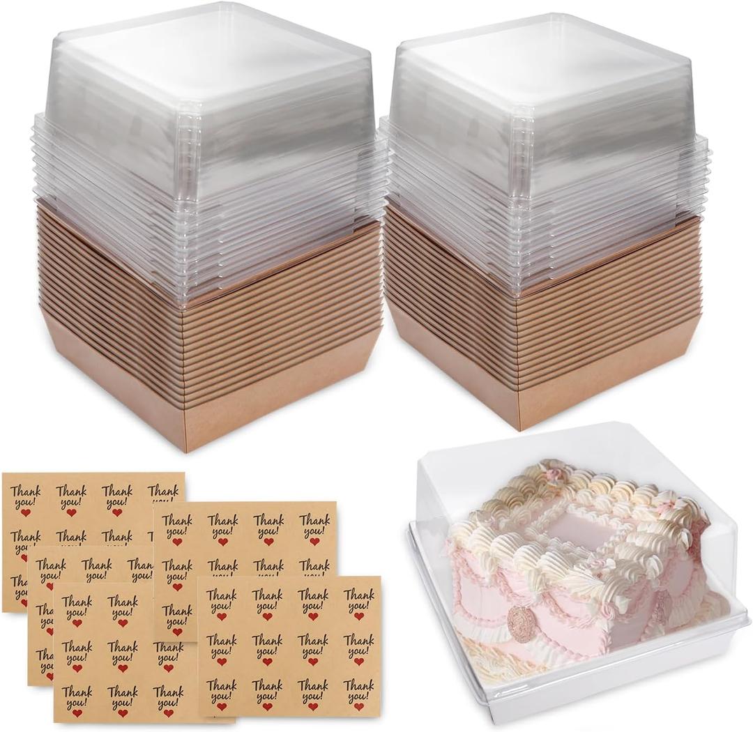 Paquete de 20 cajas de charcutera con tapas transparentes: cajas de papel de 7 x 7 x 4 pulgadas, recipientes para tartas, cajas de panadera desechables para tartas, cupcakes, postres, tartas y (Marrn)