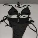 Women's Two Piece Bikini Swimsuit Sexy Ribbed Triangle Top Bathing Suits String Cheeky Bikini Sets (S, Black)