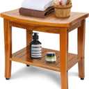 20" Premium Teak Shower Bench with Shelf & Handle, Solid Teak Shower Stool, Durable Wooden Waterproof Seat for Inside Shower, Teak Wood Bench for Bathroom, Indoor & Outdoor Use