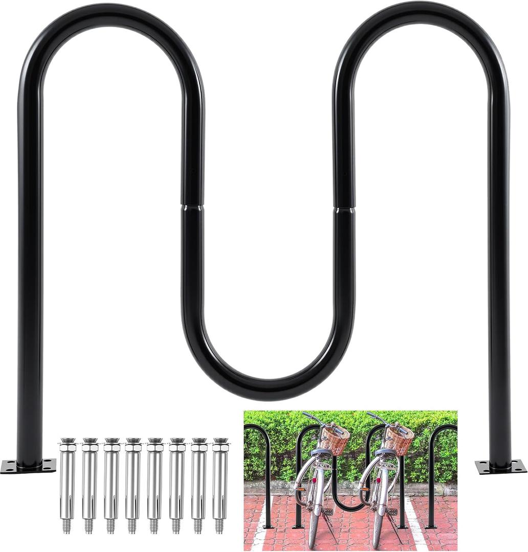5 Bike Capacity Wave Bike Rack Commercial Bicycle Rack 40" L Heavy Duty Galvanized Steel Bicycle Organizer Ground Parking Stand for Outdoor Garages Streets Yards Parks Schools Sidewalks