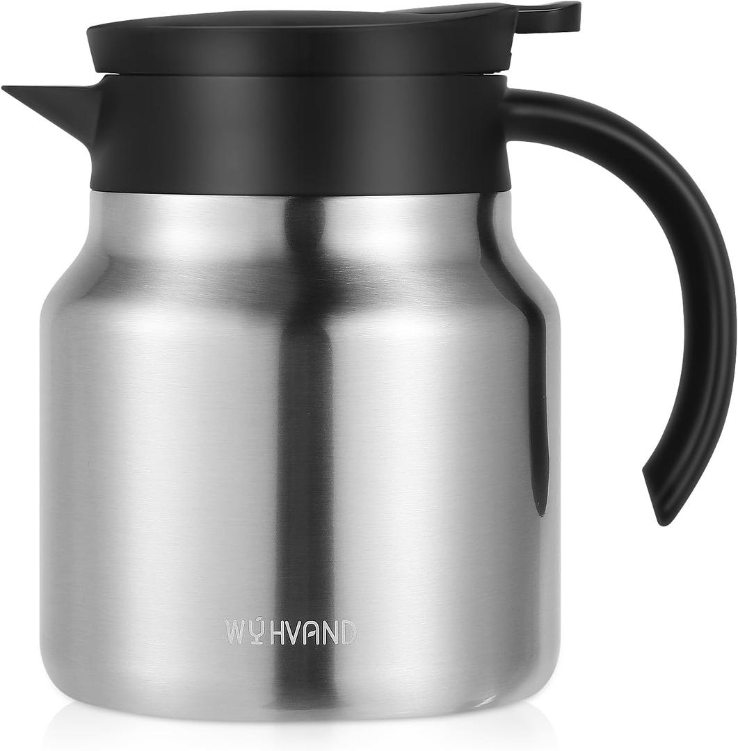 27oz Thermal Coffee Carafe for WFH & Personal Use, 12H Hot Insulated Pitcher with Drip-Free V-Spout and Easy Clean Wide Mouth, Silver