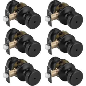 Black Door Knobs, Pismo Door Knob with Lock, Privacy Door Handles Interior for Bath & Bed (Privacy, Matte Black, 6)