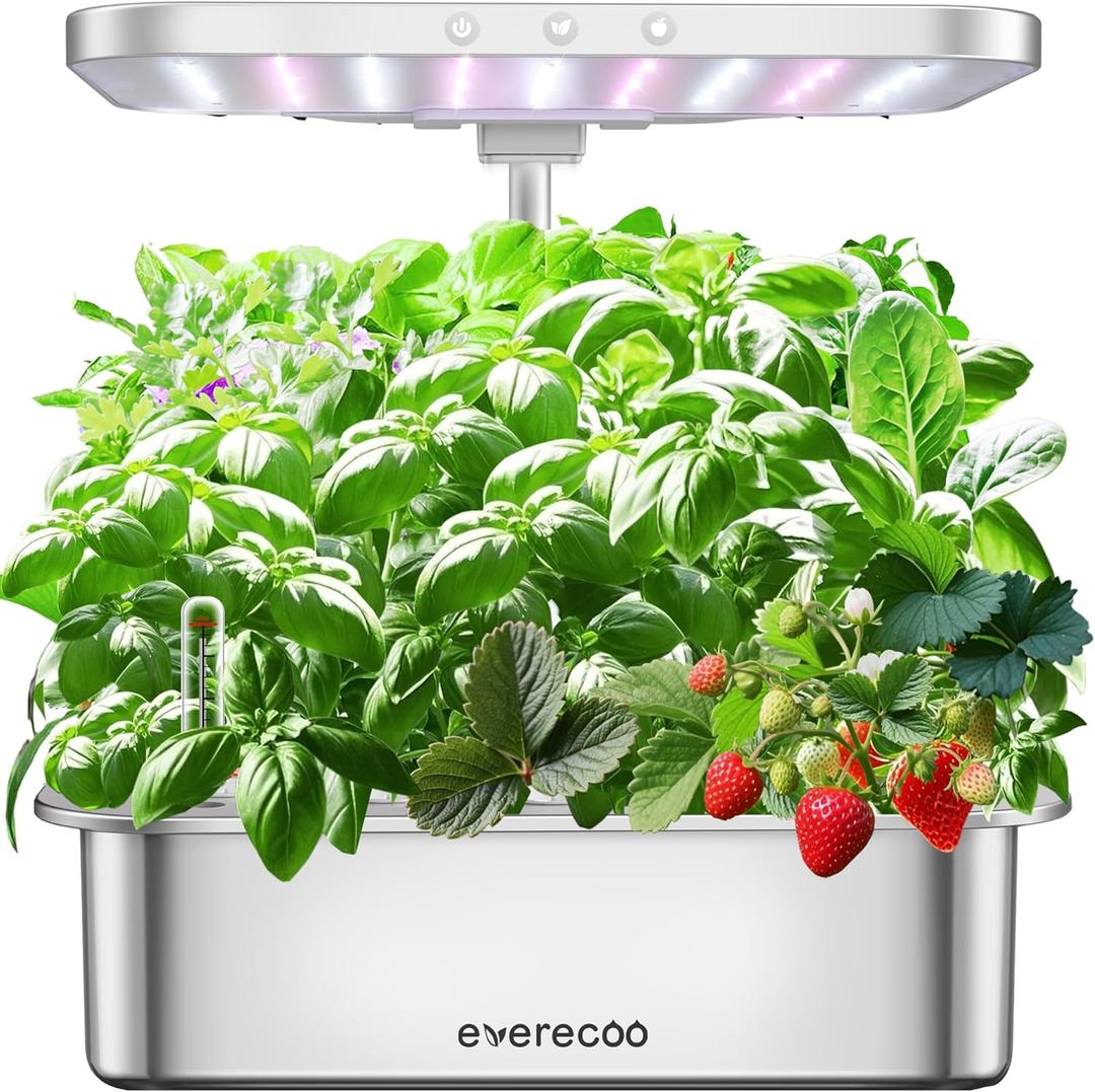 Stainless Steel Hydroponics Growing System Kits, Controlled Smart Indoor Garden with LED Grow Light Full Spectrum, 15 Pods Plant Germination Kit, with Quiet Pump,for Vegetables Herbs,Gardening Gifts (Silver)