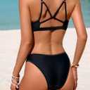 Rajputana Womens Bikini Sets Mesh Metal Bathing Suit V Neck Sexy Swimsuit Swimwear (Black, S)