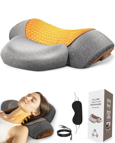 VANJUNBILL Neck Massager Pillow, 3-in-1 Neck Pillow, Massage Neck Hump for Shoulder Relief,Relieves Deep Tissue by Heating and Stretching,Ergonomic Cervical Traction Suppor - Dark Gray