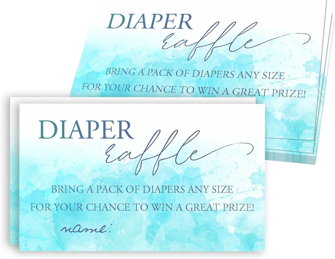 50 Pcs Diaper Raffle Tickers for Baby Shower - 2.1 x 3.5 Inches Blue Baby Shower Game Invitation Cards for Boys, Girls Gender Reveal Announcement - Party Decoration & Supplies - A02