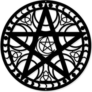 NBEADS Triple Moon Wall Art, 11.8" Black Metal Wall Hanging Decor Pentagram Silhouette Wall Art Wiccan Decor for Bedroom Living Room Office Kitchen Christmas Wall Decoration