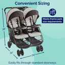 Kolcraft Cloud Plus Lightweight Double Stroller Side-by-Side for Infant Toddler, Compact Folding Travel System with Reclining Seats, Canopies, Storage Basket, Trays, Easy Maneuver - Slate Gray
