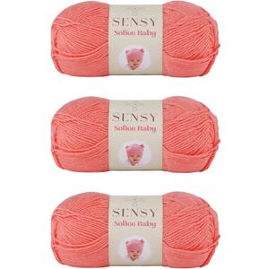 3 Skeins of Sensy Softee Baby Yarn, 3.5 oz, 275 Yards, Gauge 3 Light (Salmon)