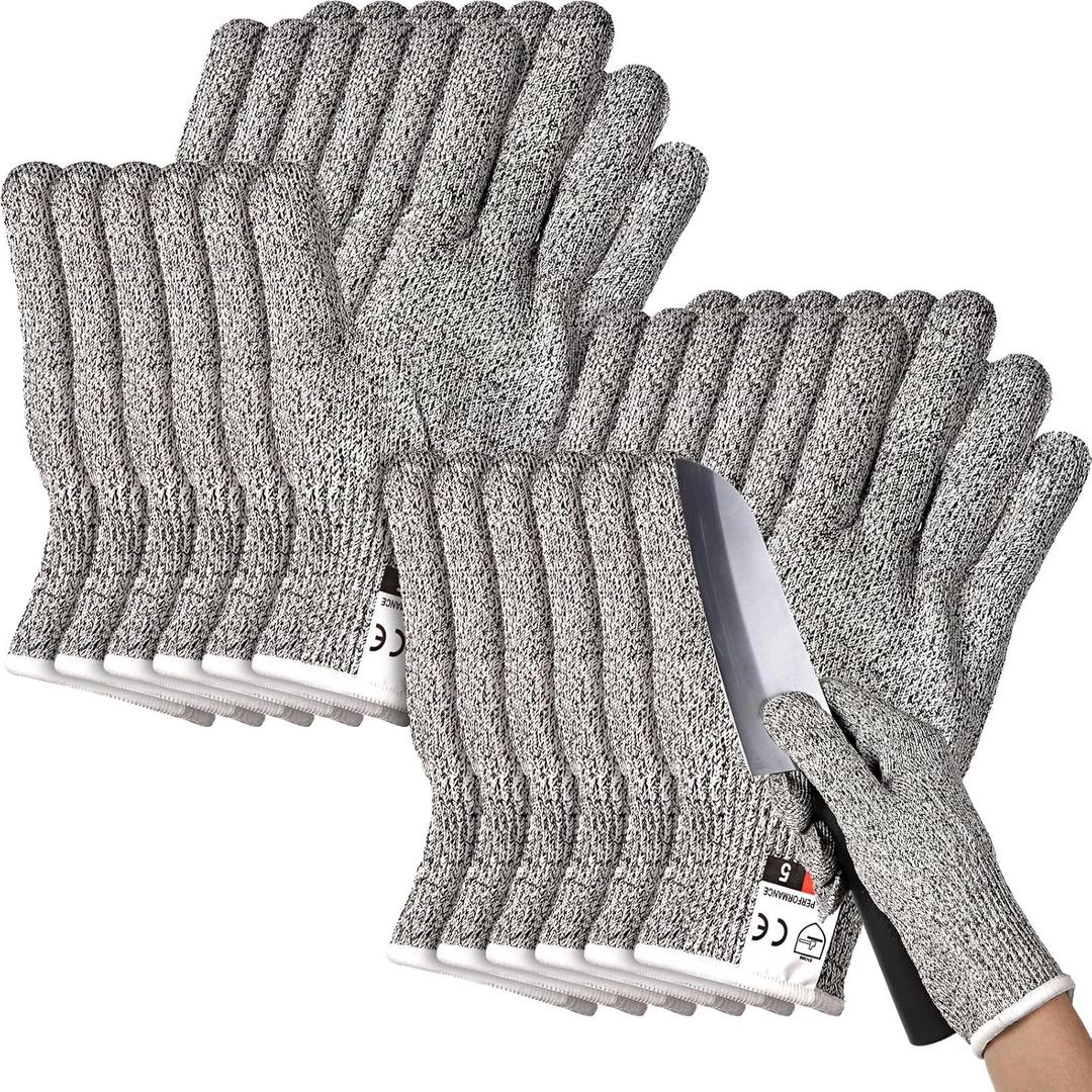 6 Pairs Cut Resistant Gloves Level 5 Protection Cutting Anti Cut Gloves for Kitchen Fish Slicing and More (Large)