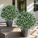 HyeFlora 26'' Artificial Topiary Boxwood Ball Trees with Lavender 2 Pack Fake Plants for Outdoor Indoor Artificial Shrubs with Ground Spike UV Resistant Fake Bushes for Front Porch Garden (White)