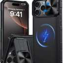 Magnetic for iPhone 16 Pro Case,[Compatible with Magsafe][Slide Camera Cover][Kickstand][Military Grade Protection] Shockproof Rugged Case for iPhone 16 Pro,Black