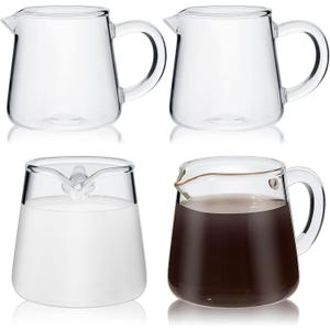 Leinuosen 4 Pcs Small Glass Creamer Pitcher Set Transparent Mini Poured Glass Tea Pitcher, Milk and Coffee Serving Jugs for Tea Milk Coffee(Handle Style)