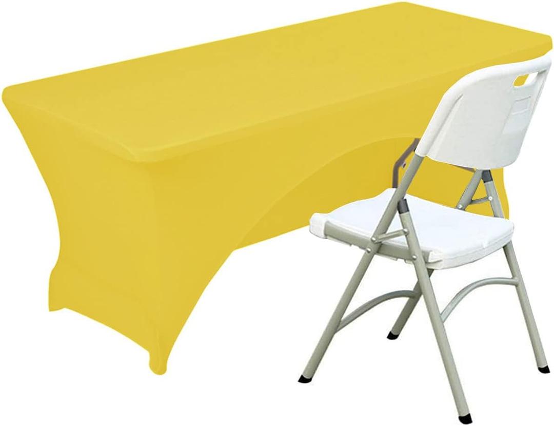 Spandex Table Cover 5 ft. Fitted Polyester Tablecloth Stretch Table Cover Table Topper Open Back - Yellow (60" x 30" (Rectangular))