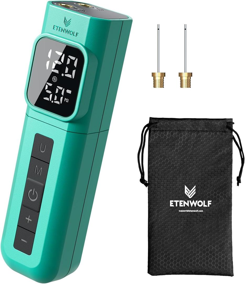 ETENWOLF P200 Electric Ball Pump 2000mAh Sports Air Pump with Digital Pressure Gauge for Basketball Soccer Volleyball (Dark Cyan)