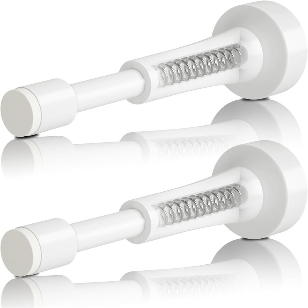 2PCS Spring Door Stoppers for Wall - 4.33 Inch Door Stop for Bottom of Door, Aluminum Doorstopper with Silicone Tip, Screw & Adhesive Installation, White