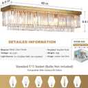 KINGTORO 40" Gold Crystal Flush Mount Rectangular Chandelier, 8-Light