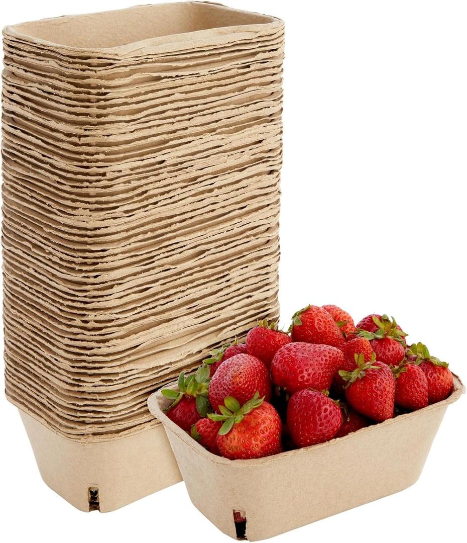Juvale Berry Baskets for Farmers Market, and Farm Stand Supplies - Bulk Pulp Fiber Fruit Containers for Produce (1 Pint, 7.36 x 4.56 x 2.6 Inch) 60 Pack