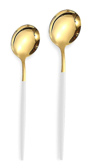 Kawlity Stainless Steel Serving Flatware Durable White & Gold Polished Knives Spoon  12 Pcs