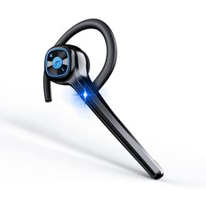 IHAO Wireless Bluetooth Earpiece Headphone Dual Noise Cancelling Mic Painless Open-Ear Handsfree Headset Stereo Sound Left/Right Changeable Earhook Earphones for Driving/Business/Gym (Single Ear Black)