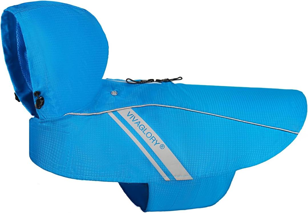 VIVAGLORY Wetoff Dog Raincoat, Rain Coat for Dog All Seasons Adventure, Rain Jacket with Harness Hole & Hood, Reflective Lightweight Waterproof for Doggy & Puppy, M, Blue (M (22"-26" chest girth))