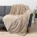 Pavilia Taupe Tan Fluffy Throw Blanket for Couch & Bed, Fuzzy Plush Warm Blanket, Super Soft Thick Faux Fur Sherpa, 60x80