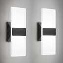 Modern LED Wall Sconces Set of Two, 12 Inch Indoor Dimmable Black Wall Lights, 12W 2700K-5000K Adjustable, Hardwired Acrylic Wall Sconces for Living Room Bedroom Bathroom Hallway, ETL