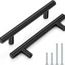 Probrico 30 Pack| 6-2/5 Inch Black Cabinet Handles with 4 Inch Hole Center Stainless Steel Cabinet Pulls Round T Bar Kitchen Cabinet Hardware Door Handles, Drawer Dresser Pulls102mm Hole Centers