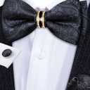 YOHOWA Mens Bow Tie Set Paisley Pre-tied Bowties Adjustable with Handkerchief Cufflinks Gold Ring Set Wedding Prom Party