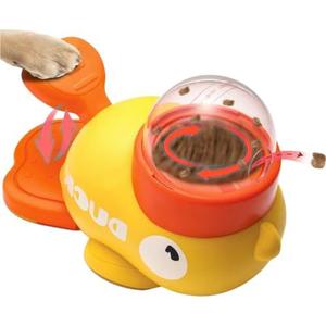 Interactive Dog Treat Dispenser Toy – Duck-Shaped Puzzle Feeder with Portion Control, Clear Dome & Airtight Lid for Small Medium Large Dogs – Slow Feeder Kibble Launcher – Yellow/Orange