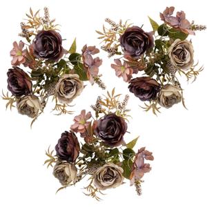 Brown Peony Artificial Flowers, Vintage Silk Dusty Fake Flowers for DIY Wedding Bouquets Centerpieces Baby Shower Party Home Decoration Rustic Peony Bunch Pack of 3